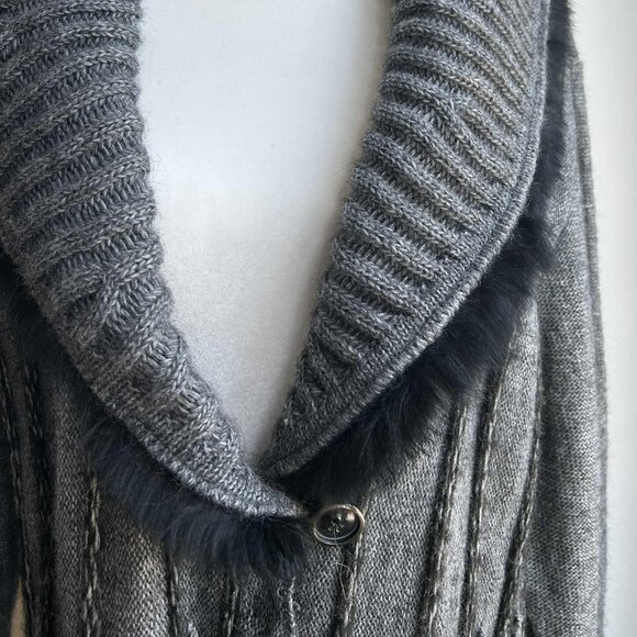 Joseph Ribkoff Dark Heather Grey Shawl Collar Faux-Fur Long Coatigan – US L - Picture 4 of 14